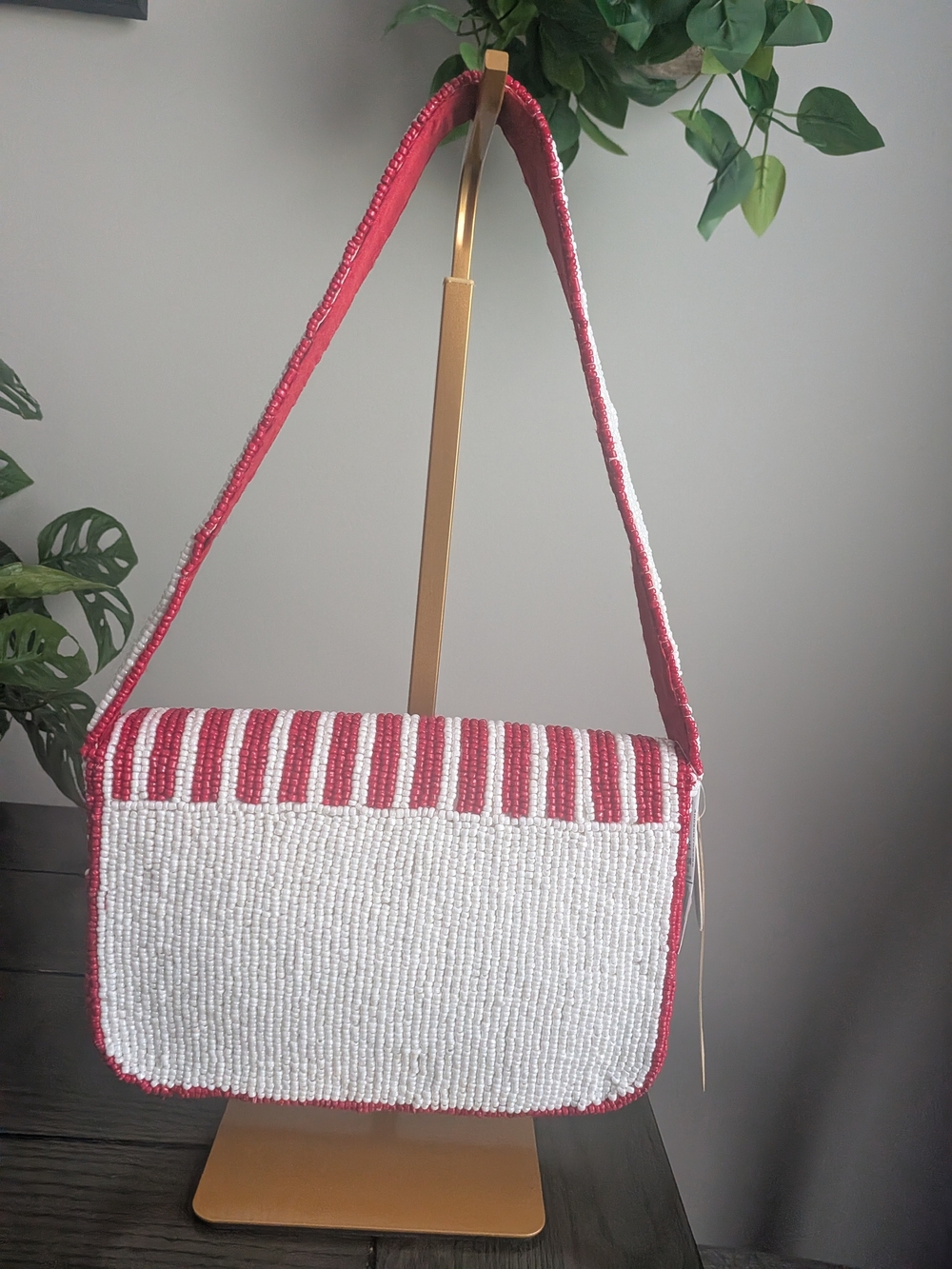 Beaded Red & White Stripe Cherry Shoulder Bag - Picture 3 of 3